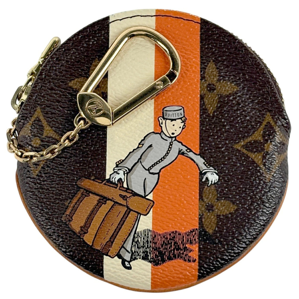 Louis Vuitton Porte Monnaie Rond Coin Keyring Case Monogram Groom Brown